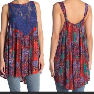 NEW Free People Red Blue Floral Flowy Boho Tunic NWT